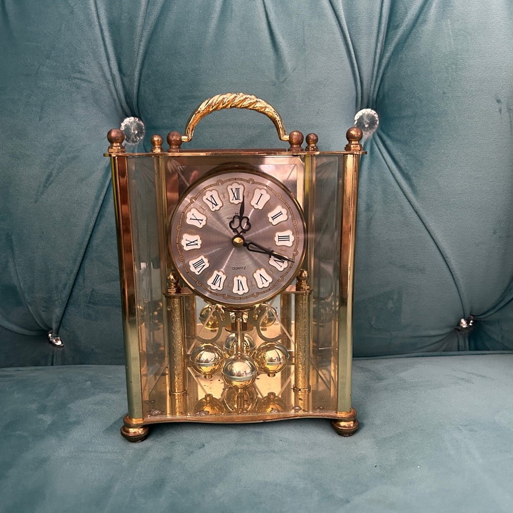 Vintage Hamilton Brass Carriage Anniversary Clock, Ornate Face, Quartz